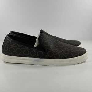Calvin Klein KC Marren Slip‎ On Flat Shoe Logo Brown Monogram Logo Women's 9.5M